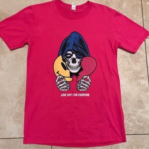 Pink Graphic T-Shirt with Skeleton Design